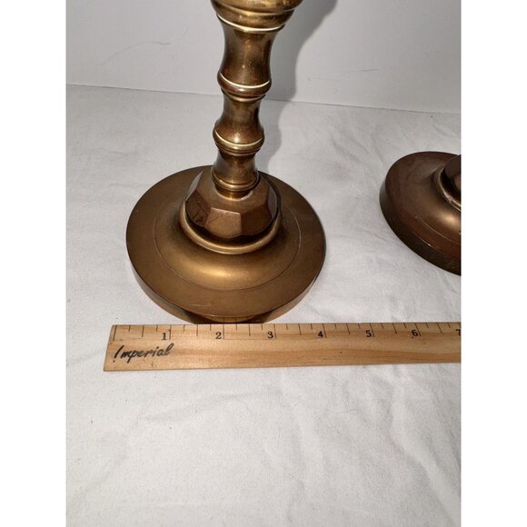 10.5' heavy Antique Brass Candlestick Holders Set Of Two Vintage Decor - Picture 8 of 8